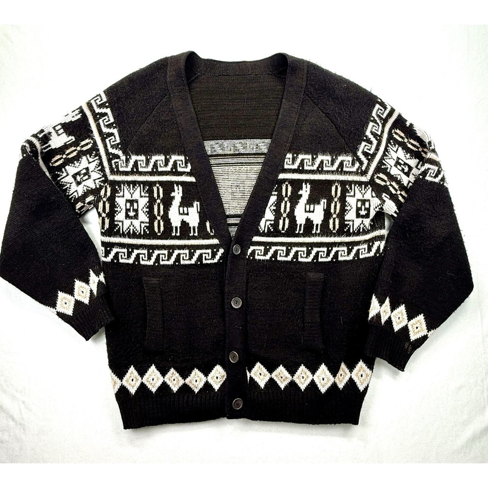 Vintage Artesanias Grandpa Cardigan Sweater L/XL* Wool Blend Llama Alpaca